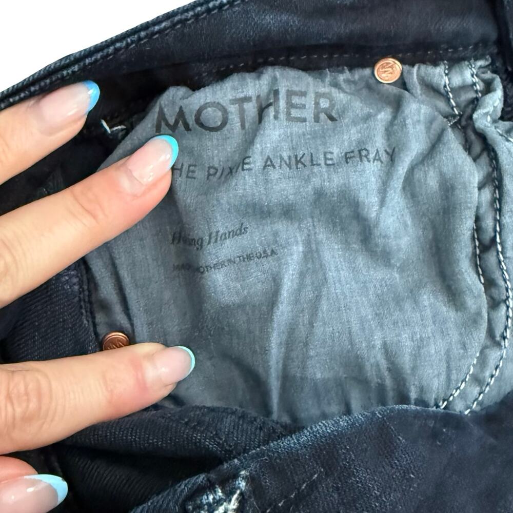 Mother Pixie Ankle Fray Holding Hands Dark Wash Button Fly Skinny Jeans size 24 - Picture 12 of 14